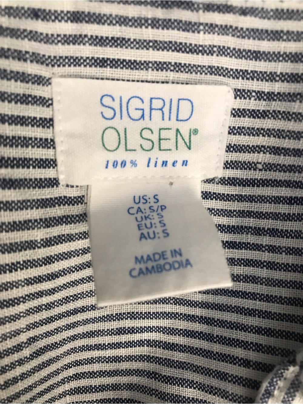 Sigrid Olsen 100% Linen Oversized blue and white striped Button Up Shirt - Picture 8 of 8